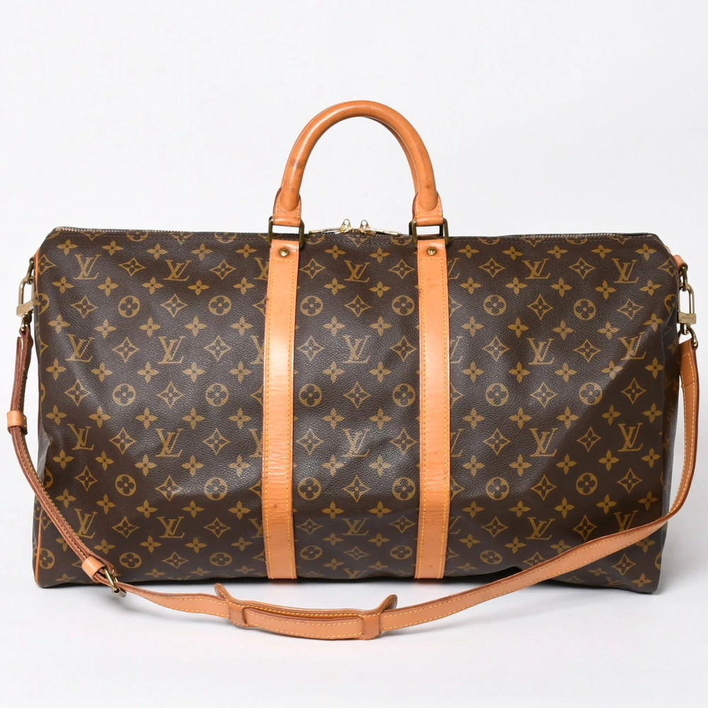 Louis Vuitton Monogram Keepall Bandouliere Canvas Travel Bag Brown